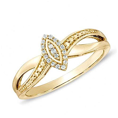 Round Cut White Natural Diamond Accent Marquise Frame Promise Ring in 10K Solid Yellow Gold