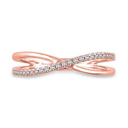 1/10 Cttw Trendy Crisscross Diamond Accented"X" Crossover Ring in 14K Rose Gold (HI/12)
