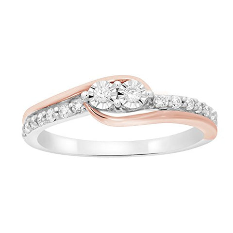 EternalDia Round Shape 0.25cttw White Natural Diamond Two Stone Anniversary/Engagement Ring In Solid 10k Two Tone Gold - EternalDia