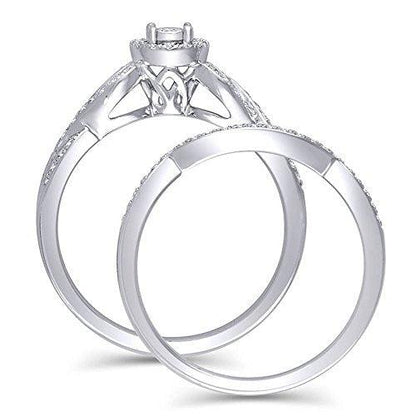 EternalDia 3/8 Ct.tw. Diamond Halo Twisted Engagement Bridal Ring Set in 14K White Gold (HI/I2) - EternalDia