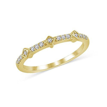 Diamond Accent Alternating Tilted Square Anniversary Stackable Band Ring in 14K Solid Gold (HI/12)