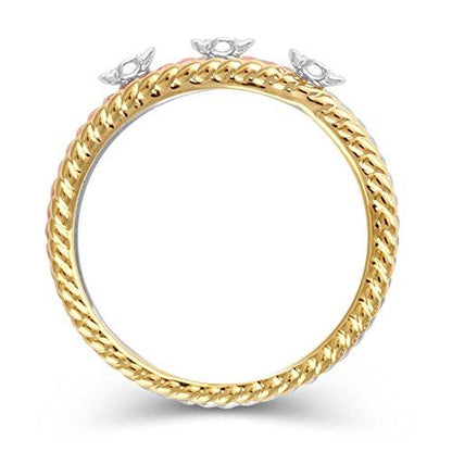 10K Tri-Tone Gold Diamond Accent Rope-Textured Flower Stackable Three Ring Set (IJ/12-13)