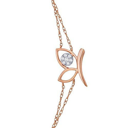 EternalDia IGI Certified 10k Rose Gold Diamond Accent Multi Strand Butterfly Extendable Fashion Bracelet (0.06 Cttw) - EternalDia