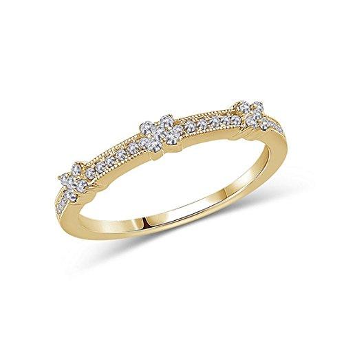 1/6 Ct Diamond Three Flower Vintage-Style Stackable Band Ring in 14K Solid Gold (HI/12)