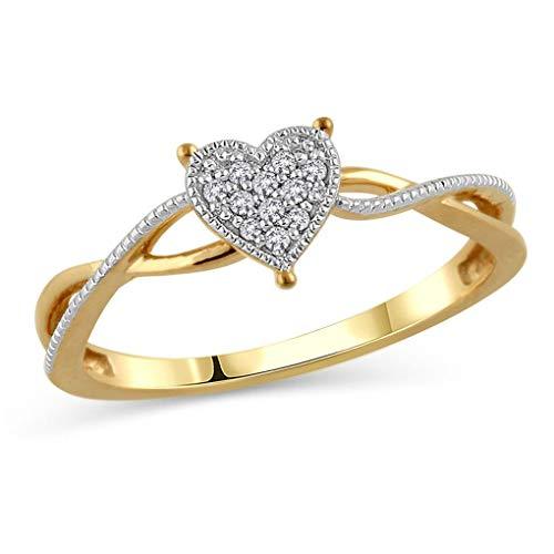 Round Cut White Natural Diamond Accent Heart Twist Promise Ring in 10K Two Tone Solid Gold (0.05 Cttw)