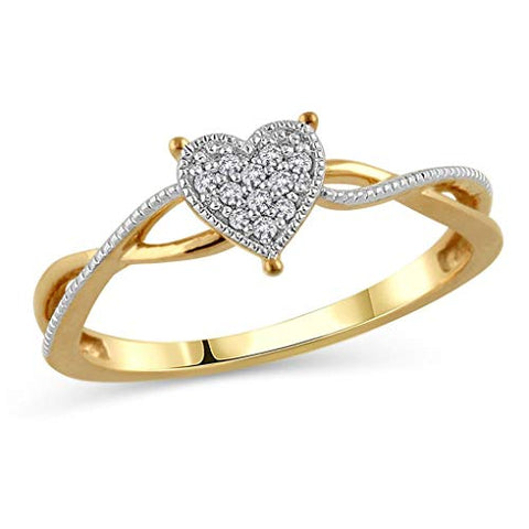 Round Cut White Natural Diamond Accent Heart Twist Promise Ring in 10K Two Tone Solid Gold (0.05 Cttw)