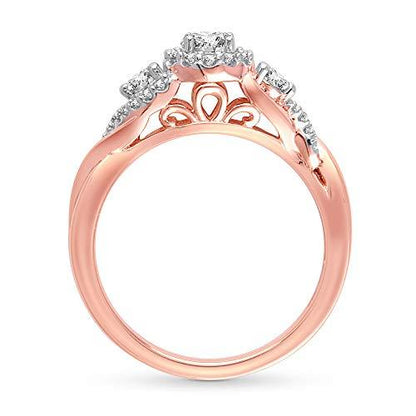 0.25 Cttw Diamond Three Stone Halo Ring in 10k Rose Gold (H-I/I2)