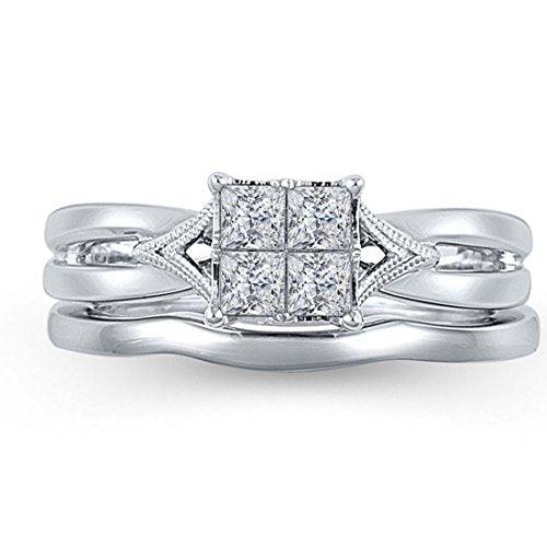 1/2 Cttw Quad Princess-Cut Diamond Vintage-Style Split Shank Bridal Set in 10K White Gold (IJ/12)