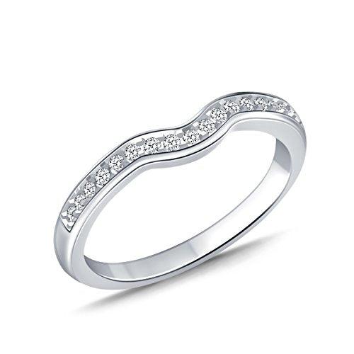 EternalDia 0.20cttw Diamond Curved Solitaire Enhancer Contour Band Guard Ring in 10K White Gold (IJ/12-13) - EternalDia