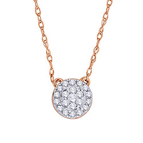 EternalDia IGI Certified 10k Rose Gold Round Natural Diamond Halo Frame Fashion Pendant Necklace (0.1 Cttw) - EternalDia