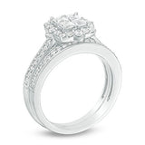 1 Cttw Princess-Cut Quad Diamond Frame Vintage-Style Engagement Wedding Ring Bridal Set in 10K White Gold (IJ/12)