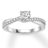 0.75 Cttw Round Diamond Crossover Solitaire Promise Ring In 10k White Gold (I/I2)