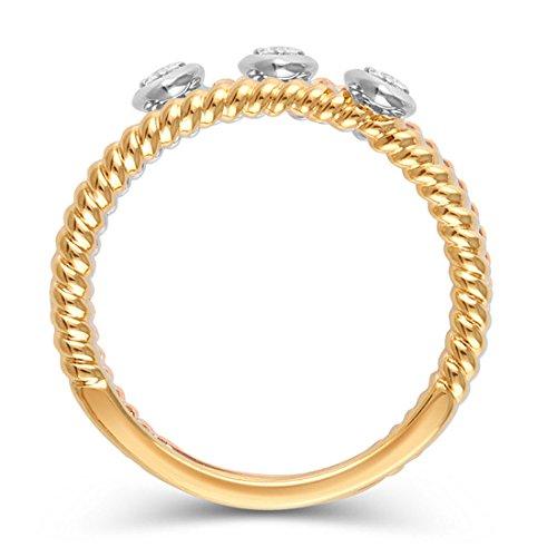 Diamond Accent Rope-Textured Heart Stackable Three Ring Set in 10K Tri-Tone Gold (IJ/12-13)