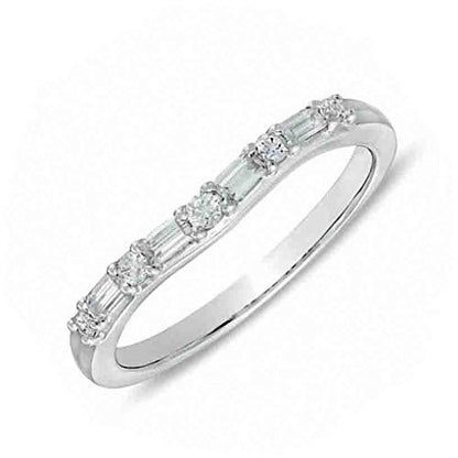 1/4 Cttw Baguette and Round Diamond Alternating Contour Wedding Band in 14K Solid White Gold (0.25 Cttw,I-J Color, I1-I2 Clarity) Diamond Half Eternity Ring Eternity Wedding Band Ring