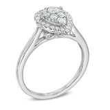 1/2 cttw Round Cut White Natural Diamond Pear Cluster Frame Ring in 14K Solid White Gold