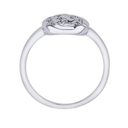 EternalDia IGI Certified Diamond Accent Vine Leaf Engraved Circle Disc Fashion Ring in 10K White Gold (0.04 Cttw) - EternalDia