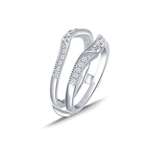 EternalDia 0.25 Cttw Diamond Vintage Desgin Chevron Wedding Ring Guard In 10k White Gold (IJ/I2I3) - EternalDia