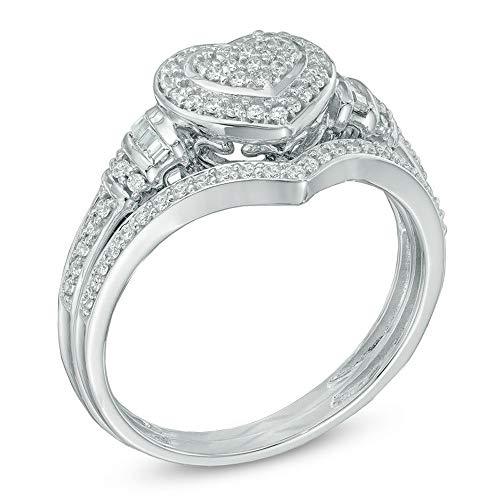 1/3 CT. T.W. Diamond Heart Farme Halo Cluster Frame Bridal Set in 10K White Gold (I-J/I2)