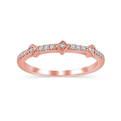 Diamond Accent Alternating Tilted Square Anniversary Stackable Band Ring in 14K Solid Gold (HI/12)