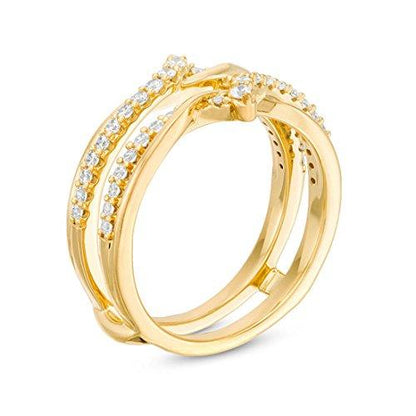 3/8 Cttw Diamond Crossover Solitaire Anniversary Wedding Band Enhancer Wrap Guard Ring 10K Yellow Gold (IJ/12)