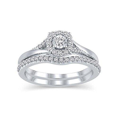 1/3 Cttw Diamond Frame Bridal Halo Engagement Ring Set in 10K White Solid Gold Matching Band (IJ/13)