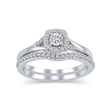 1/3 Cttw Diamond Frame Bridal Halo Engagement Ring Set in 10K White Solid Gold Matching Band (IJ/13)