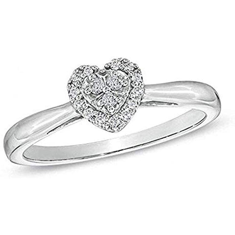 1/10 Carat Diamond Heart Ring In 10K White Gold (0.10 Cttw, I-J Color, I2-I3 Clarity) Heart Wedding Promise Ring