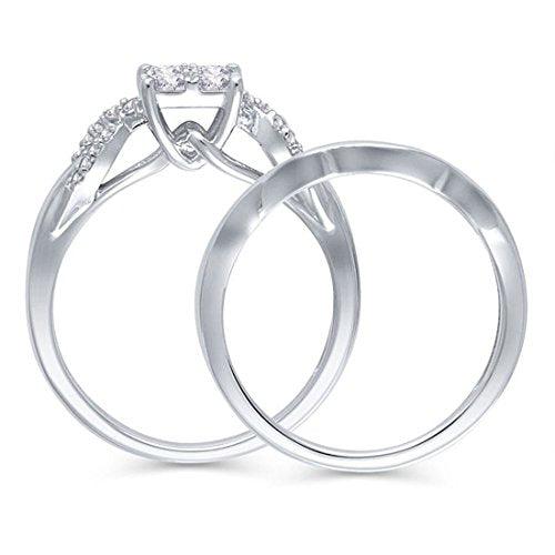 1/2 cttw Quad Princess-Cut Diamond Twist Shank Bridal Set in 10K White Gold (IJ/12)