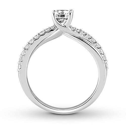 0.75 Cttw Round Diamond Crossover Solitaire Promise Ring In 10k White Gold (I/I2)