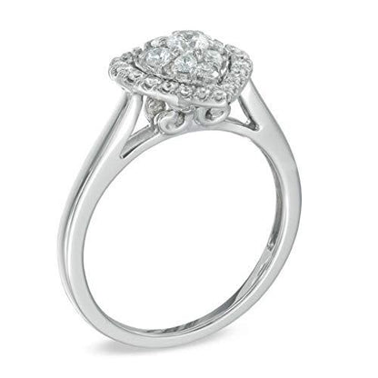1/2 cttw Round Cut White Natural Diamond Heart Frame Cluster Ring in 14K Solid White Gold