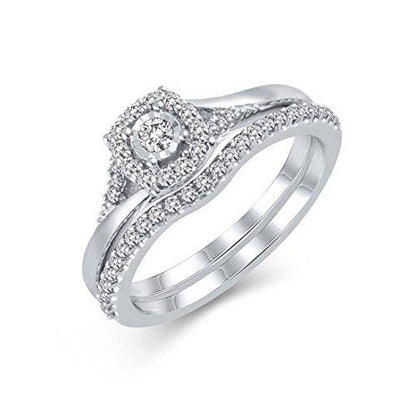 1/3 Cttw Diamond Frame Bridal Halo Engagement Ring Set in 10K White Solid Gold Matching Band (IJ/13)