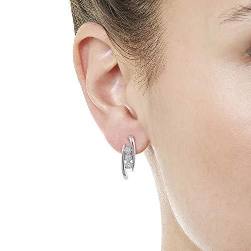 14k White Gold 0.12 cttw Diamond Three Stone Miracle Plate Stud Earrings (0.12 cttw, I-J Color, I2/I3 Clarity) Miracle Plate Set Screw Back Bypass Stud Earrings