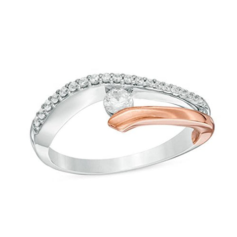 1/3 Cttw Round Diamond Open Asymmetrical Bypass Ring in 10K Two-Tone Gold (IJ/13)