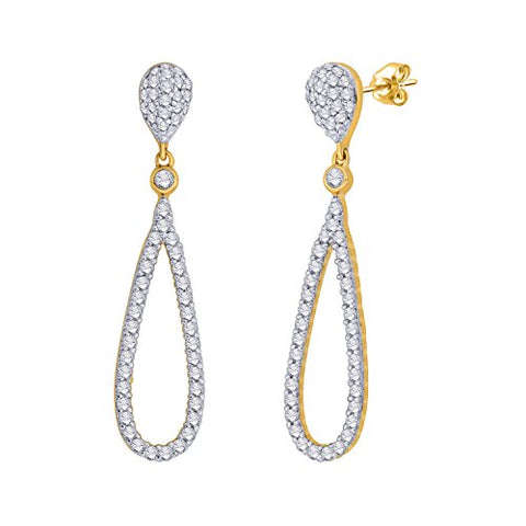EternalDia IGI Certified Tear Drop Round Diamond Accent Dangling Earrings In 10K Yellow Gold (0.4 Cttw) - EternalDia