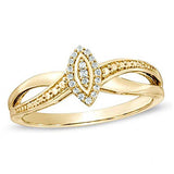 Round Cut White Natural Diamond Accent Marquise Frame Promise Ring in 10K Solid Yellow Gold