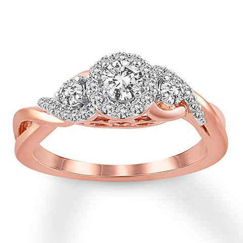0.25 Cttw Diamond Three Stone Halo Ring in 10k Rose Gold (H-I/I2)
