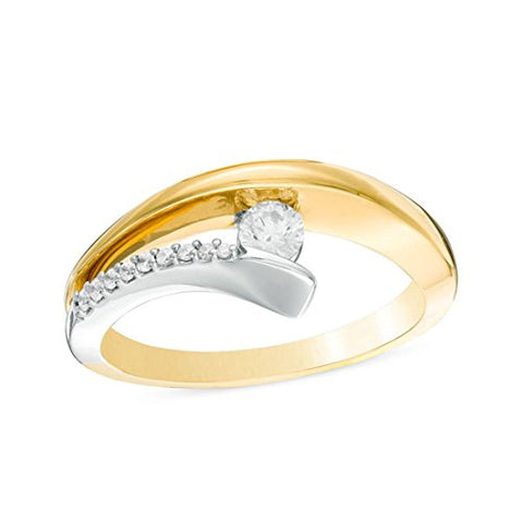 1/4 Cttw Round Diamond Open Asymmetrical Bypass Ring in 10K Two-Tone Gold(IJ/13)