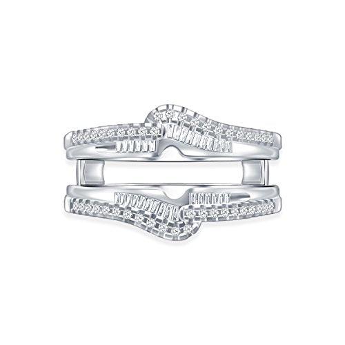 EternalDia 0.38 Ct Round & Baguette Diamond Bypass Knot Chevron Style Enhancer Ring Guard In 10k White Gold (IJ/I2I3) - EternalDia