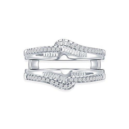 EternalDia 0.38 Ct Round & Baguette Diamond Bypass Knot Chevron Style Enhancer Ring Guard In 10k White Gold (IJ/I2I3) - EternalDia