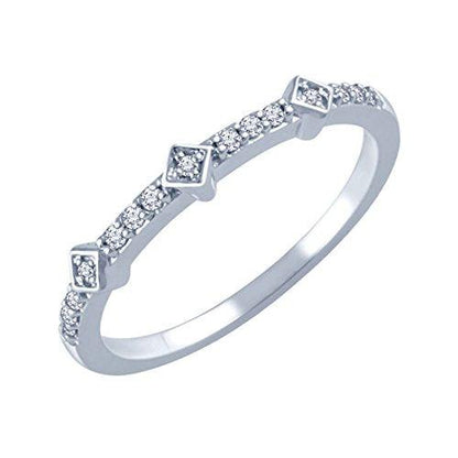 Diamond Accent Alternating Tilted Square Anniversary Stackable Band Ring in 14K Solid Gold (HI/12)
