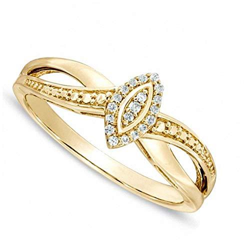 Round Cut White Natural Diamond Accent Marquise Frame Promise Ring in 10K Solid Yellow Gold