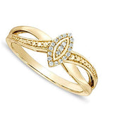 Round Cut White Natural Diamond Accent Marquise Frame Promise Ring in 10K Solid Yellow Gold