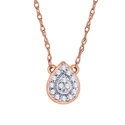 EternalDia IGI Certified Pear Drop Shape Halo Diamond Accent Frame Pendant Necklace in 10kt Rose Gold (0.06 Cttw) - EternalDia