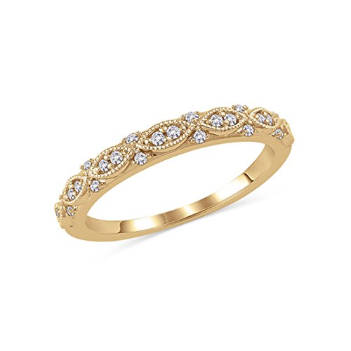 1/8 Ct Round Diamond Art Deco Stackable Anniversary Band Ring in 14K Solid Gold (HI/12)