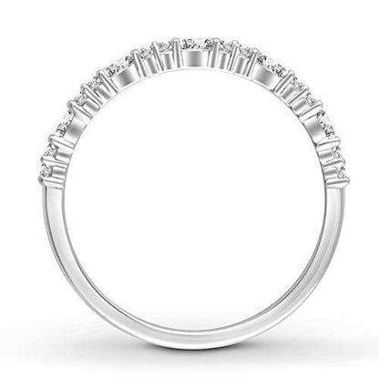 10K White Gold Baguette & Round 1/5 Cttw Diamond Half Eternity Ring for Women (0.20 Cttw, H-I Color, I2 Clarity) Diamond Stackable Ring Wedding Band Ring | Eternity Band Ring