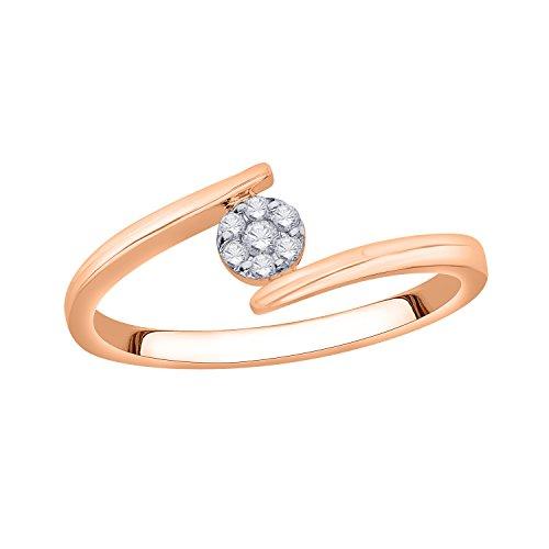 EternalDia IGI Certified Round Diamond Accent Flower Cluster Bypass Engagement Promise Ring 10K Rose Gold (0.08 Cttw) - EternalDia