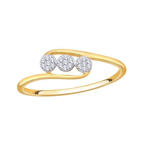 EternalDia IGI Certified Diamond Accent Three Flower Bypass Ring in 10K Yellow Gold (0.08 Cttw) - EternalDia