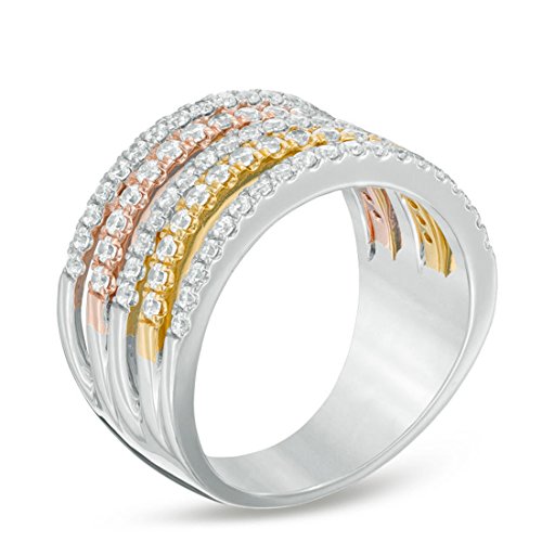 1 Cttw Diamond Multi-Row Wave Anniversary Band Ring in 10K Tri-Tone Gold (IJ/13)