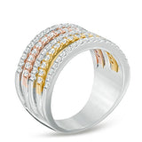 1 Cttw Diamond Multi-Row Wave Anniversary Band Ring in 10K Tri-Tone Gold (IJ/13)