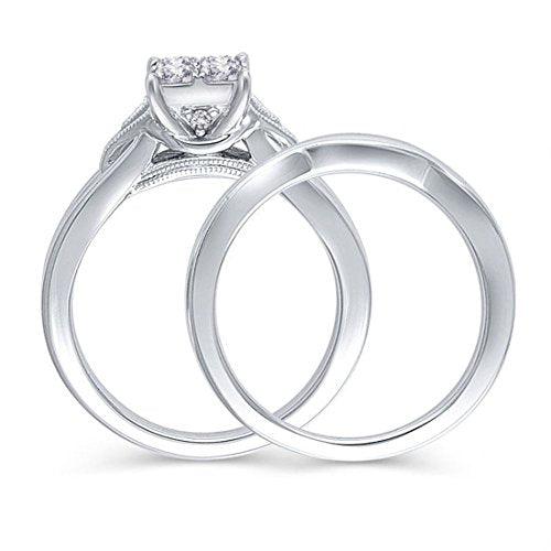 1/2 Cttw Quad Princess-Cut Diamond Vintage-Style Split Shank Bridal Set in 10K White Gold (IJ/12)